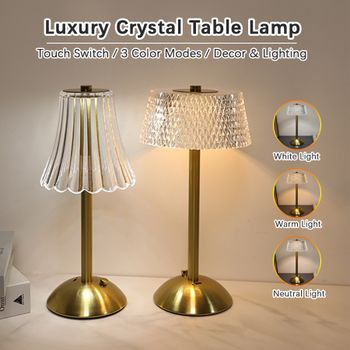 1 lámpara de mesa con base dorada y pantalla plisada/de cristal, con temperatura de color ajustable en 3 niveles, ideal como lámpara de noche para el dormitorio o como elemento decorativo para el