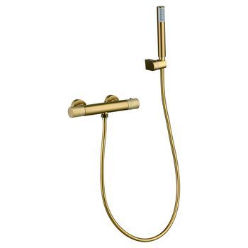 Set De Ducha Termostático Oro Cuerpo En Latón Y Zamak Con Acabado Pvd