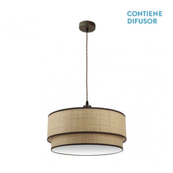 FABRILAMP Colgante realizado en metal marron y pantalla color Natural Roque