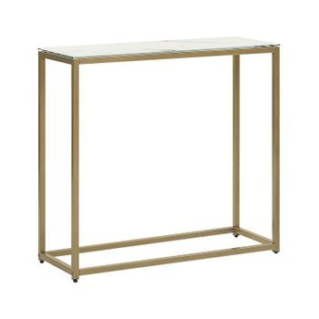 Consola De Vidrio Templado Blanco Dorado 80 X 30 Cm Base De Metal Dorris