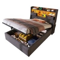 cama tapizada de 90x200 cm con almacenaje hidraulico - cama doble con iluminacion led usbtipo-c - gris