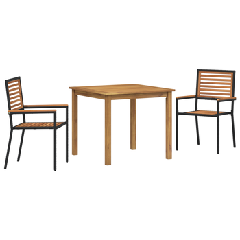 Juego De Comedor De Jardín De 3 Uds Negro Polirratán Acacia Cfw957117