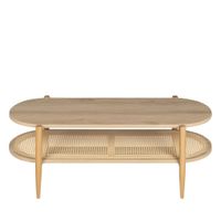 mesa baja ovalada de madera y mimbre - madera clara