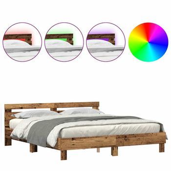 Estructura De Cama Con Cabecera Madera Vieja 180 X 200 Cm