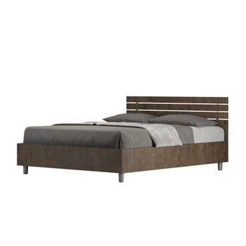 Cama Doble Con Somier 140x200 Con Cabecera Recta De Listones Nogal Ankel