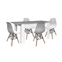 mesa extensible de comedor o cocina blanco y gris  4 sillas estilo nordico blanco