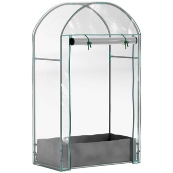 Outsunny Mini invernadero de jardín invernadero de balcón con saco de plantación y cubierta de plástico reforzado, puerta enrollable   Aosom España