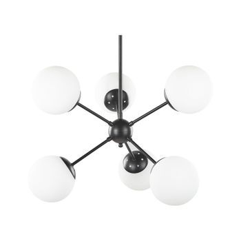 Lámpara De Techo De Metal Negro 100 Cm 6 Luces Pantallas De Vidrio Blanco Moderno Adawro