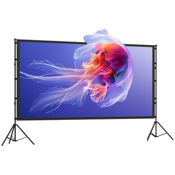 HOMCOM Pantalla de Proyección Manual 120 Pulgadas Formato 16:9 HD 4K/8K de Doble Cara con Soporte Interior y Exterior Blanco
