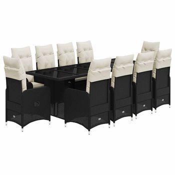 Set De Mesa Y Sillas De Jardín Y Cojines 11 Pzas Ratán Pe Negro Vidaxl