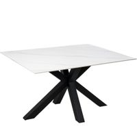 mesa comedor porcelanica 160 cm patas  negras tapa blanca