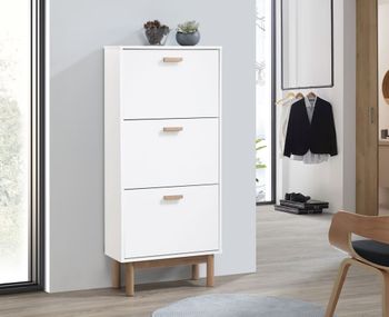 Zapatero con 3 puertas abatibles en efecto de madera de roble blanco