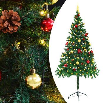 Árbol De Navidad | Decoraciones De Navidad Preiluminado Con Luces Y Bolas Verde 180 Cm Cfw226688