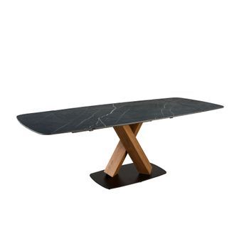 Mesa Comedor Extensible Ovalada Mármol Porcelánico Nogal 160x100x75