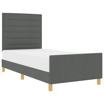 Cama Individual | Cama Para Adulto | Estructura De Cama Con Cabecera Gris Oscuro 90 X 200 Cm Tela