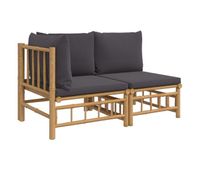 vidaxl set de muebles de jardin 2 piezas bambu con cojines gris oscuro