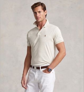Polo Ralph Lauren para hombre. 710713130002 Polo Custom Slim Fit de algodón suave blanco (M), Casual, Manga corta