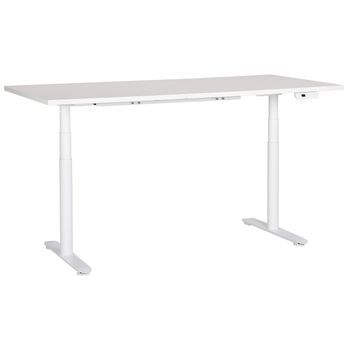 Escritorio De Altura Regulable Eléctrico Diseño Moderno Patas Redondas 180 X 80 Cm Tablero Blanco Soporte De Acero Blanco Destinas