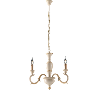 Lámpara De Araña Fiorenza En Madera De Marfil Y Pan De Oro 3 Luces 110 Ø43 Bl172-3-av