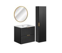 conjunto de muebles con lavabo individual encastrado 60cm espejo led y columna adriel negro
