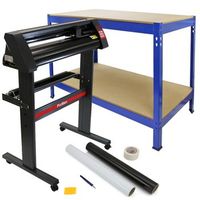 cortadora de vinilo de 720 mm con kit de pelado y banco de trabajo q-rax azul