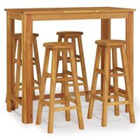mesa y taburetes altos de jardin 5 uds  conjunto de mesa y sillas madera maciza acacia