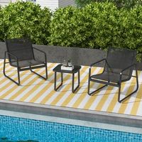conjunto de sillas y mesa de metal al aire libre con tela transpirable y encimera de vidrio negro