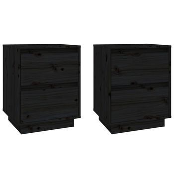 Mesitas De Noche 2 Uds Madera Maciza De Pino Negro 40x35x50 Cm Vidaxl