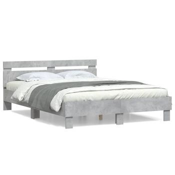 Cama Matrimonial | Cama Para Adultos | Cama Con Cabecero Madera De Ingeniería Gris Hormigón 150x200 Cm