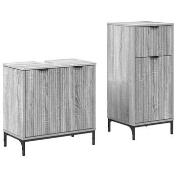 Juego De Muebles De Baño | Armario De Baño Con Cajón Con Puerta 2 Piezas Gris Sonoma