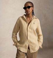 polo ralph lauren para mujer 211970730520 camisa de lino classic fit beige m casual manga larga