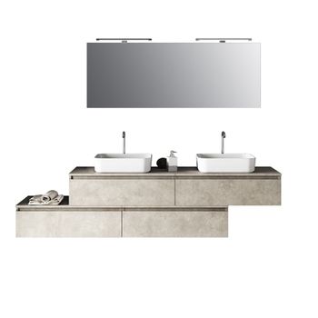 Mueble de baño de 9 piezas doble lavabo en melamina color beige piedra