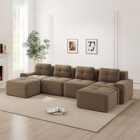 sofa modular de 4 plazas con chaise longue en u marron y asiento profundo