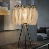 lampara de mesa con plumas blancas cm o 40x60