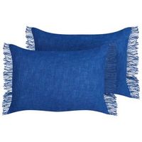 conjunto de 2 cojines rectangulares con flecos 35 x 50 cm azul marino maba