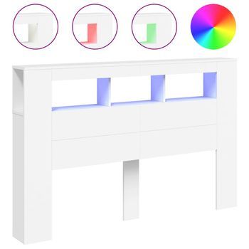 Cabecero Cama Con Led | Panel De Cabecera Madera De Ingeniería Blanco 160x18,5x103,5 Cm