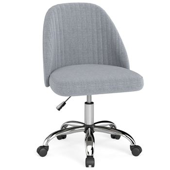 Costway Silla de Oficina Sillón Moderno sin Brazos de Escritorio con Respaldo Curvo y Asiento Tapizado Silla Giratoria Ajustable en Altura Gris