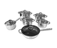 bateria de cocina klack 12 piezas de acero inoxidable con sarten antiadherente tapas de vidrio apta para induccion y lavavajillas