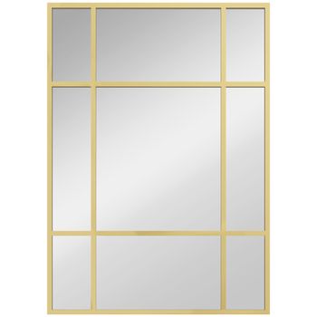 HOMCOM Espejo Ventana 70x50 cm de Pared Espejo Rectangular con Marco de Metal Espejo Decorativo para Salón Dormitorio Dorado   Aosom España