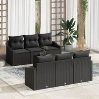 conjunto de sofas de jardin de 7 piezas con cojines negro ratan v5539 unico  negro