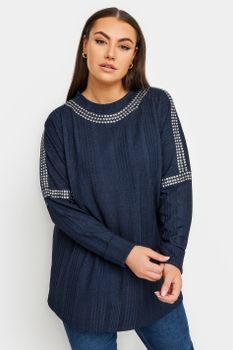 Yours Luxury Jersey Azul Con Tachuelas, Mujer Curvy Y Tallas Grandes, Yours Luxury Capsule Collection