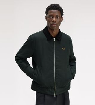 Fred Perry para hombre. J8535 Chaqueta de algodón Caban verde oscuro (XL), Casual