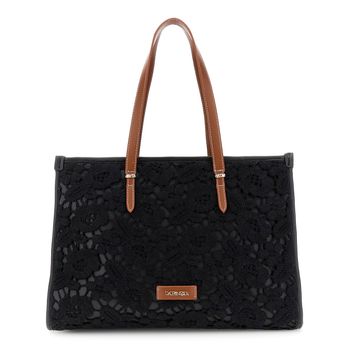 bolso grande de compras de macramé con asas efecto piel black