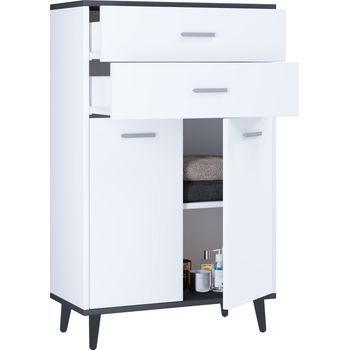 Muebles De Baño Vcm Midischrank | Armario Lateral | Dimensiones: Al. 97 X An. 60 X T. 28 Cm | 2 Cajones | 2 Puertas Giratorias | 2 Compartimentos - Landos (blanco / Antracita)