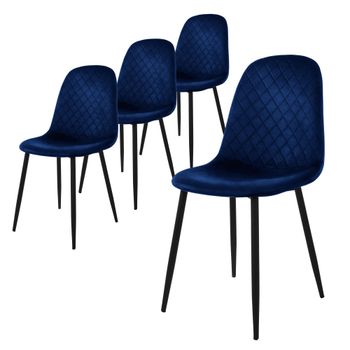4x sillas de comedor azul oscuro con respaldo tapizado piel sintética