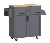 homcom isla de cocina con ruedas carrito de cocina con cajon 2 puertas toallero y especiero estante ajustable para comedor 105x36x85 cm gris