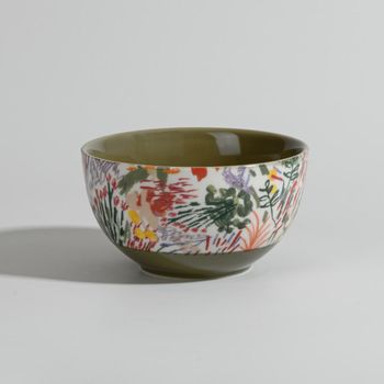 Cuenco de cerámica con estampado vegetal multicolor