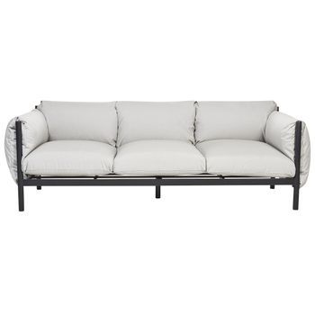 Sofá 3 Plazas De Metal Gris Claro Negro Cojines De Tela Impermeable Esperia