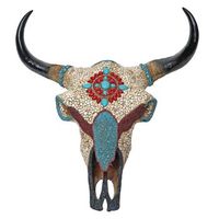 trofeo de cabeza de toro con decoracion de calavera de vaca con mosaico de poliresina 51x50x25cm 040002820