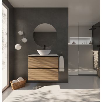 Conjunto De Baño Yinu | 80 Cm Negro - Solomon | Dos Cajones | Lavabo Sobre Encimera | Mueble Montado | No Incluye Espejo | Alday